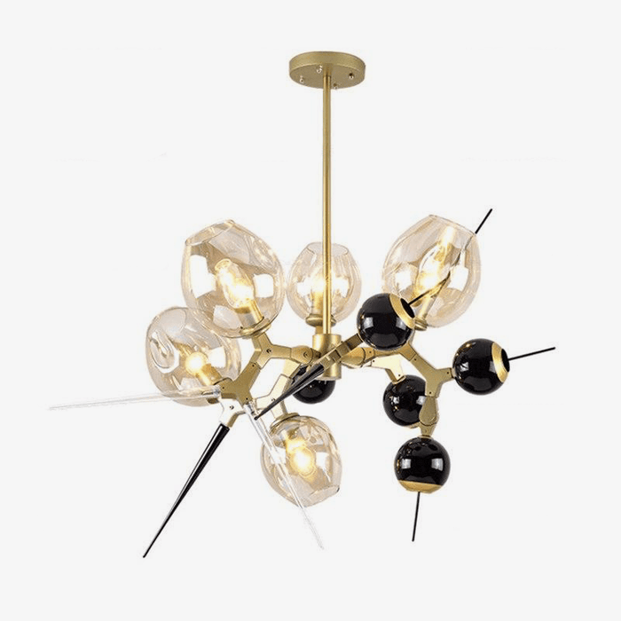 Lustre LED design doré et noir avec boules en verre et pics | Marco Lucetti