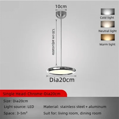 Lustre LED design en aluminium plaqué circulaire. | Marco Lucetti Chromé-20cm / Lumière chaude