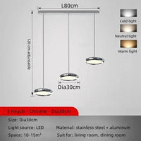 Lustre LED design en aluminium plaqué circulaire. | Marco Lucetti Chrome-3 Têtes-30cm / Faible luminosité de la télécommande