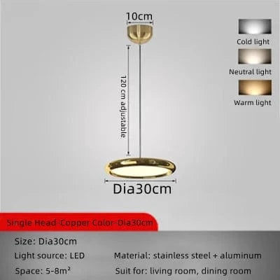 Lustre LED design en aluminium plaqué circulaire. | Marco Lucetti Cuivre -30cm / Lumière froide