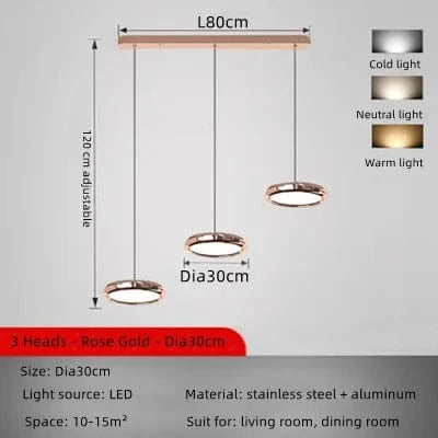 Lustre LED design en aluminium plaqué circulaire. | Marco Lucetti Or Rose-3 Tête 1 / Lumière modifiable