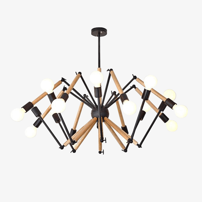 Lustre LED design en bois avec bras ajustables | Marco Lucetti 16 lampes