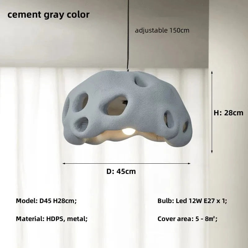 Lustre LED design en suspension nordique Wabi Sabi irrégulier | Marco Lucetti D45cm gris ciment / Lumière chaude 3000K