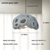 Lustre LED design en suspension nordique Wabi Sabi irrégulier | Marco Lucetti D45cm gris ciment / Lumière chaude 3000K