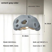 Lustre LED design en suspension nordique Wabi Sabi irrégulier | Marco Lucetti D60cm gris ciment / Lumière chaude 3000K