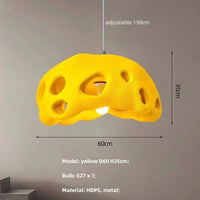 Lustre LED design en suspension nordique Wabi Sabi irrégulier | Marco Lucetti D60cm jaune / Lumière chaude 3000K