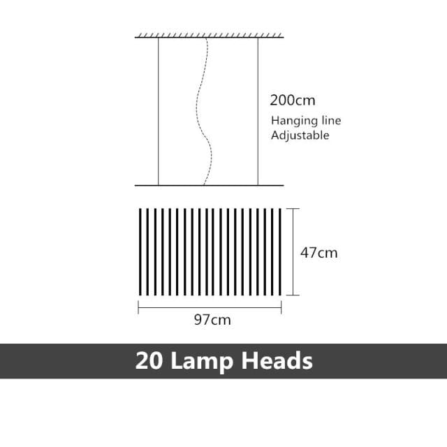 Lustre LED design Lucian - Baguettes métalliques ajustables | Marco Lucetti 20 ampoules - 97x47 cm / Noir / Dimmable