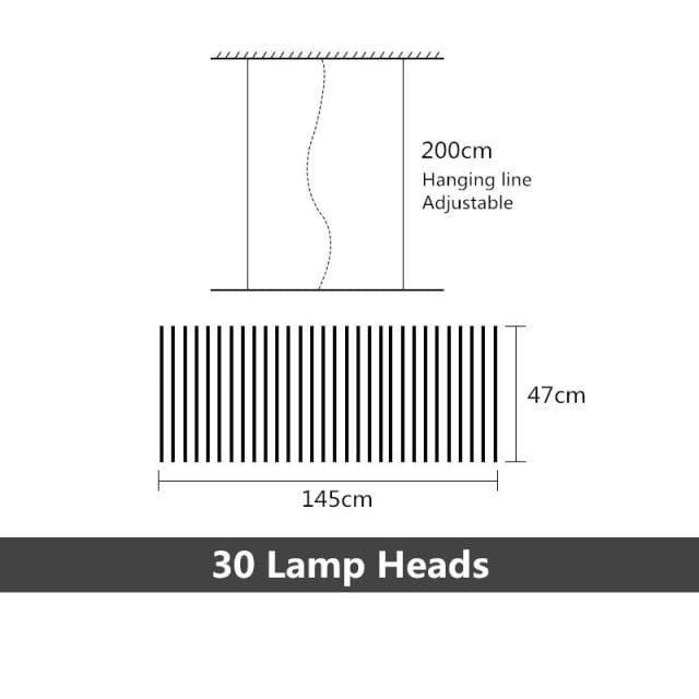 Lustre LED design Lucian - Baguettes métalliques ajustables | Marco Lucetti 30 ampoules - 145x47 cm / Noir / Dimmable