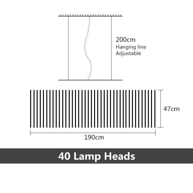 Lustre LED design Lucian - Baguettes métalliques ajustables | Marco Lucetti 40 ampoules - 200x47 cm / Noir / Dimmable