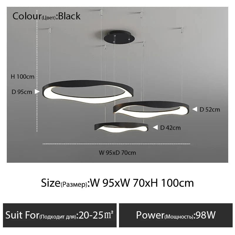 Lustre LED design nordique rond | Marco Lucetti Noir D60 52 42cm / Blanc chaud