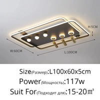 Lustre Led design pour salon chambre étude salle éclairage or noir lampes luminaires Dimmable - Lustre projecteur | Marco Lucetti Noir 100x60cm 117W / Blanc chaud pas de télécommande