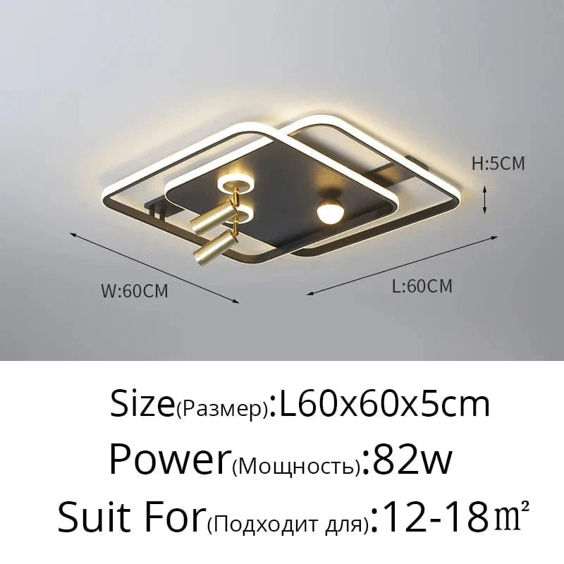 Lustre Led design pour salon chambre étude salle éclairage or noir lampes luminaires Dimmable - Lustre projecteur | Marco Lucetti Noir 60x60cm 82W / Blanc chaud pas de télécommande