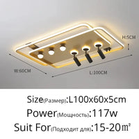 Lustre Led design pour salon chambre étude salle éclairage or noir lampes luminaires Dimmable - Lustre projecteur | Marco Lucetti Or 100x60cm 117W / Blanc chaud pas de télécommande