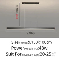 Lustre LED design pour une décoration intérieure élégante - Idéal pour la maison ou le bar | Marco Lucetti Blanc chaud, pas de télécommande / Noir 150cm