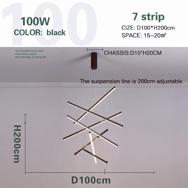 Lustre LED Design "Zillion" | Marco Lucetti 7 lumières - D100cm - 100W / Chaude