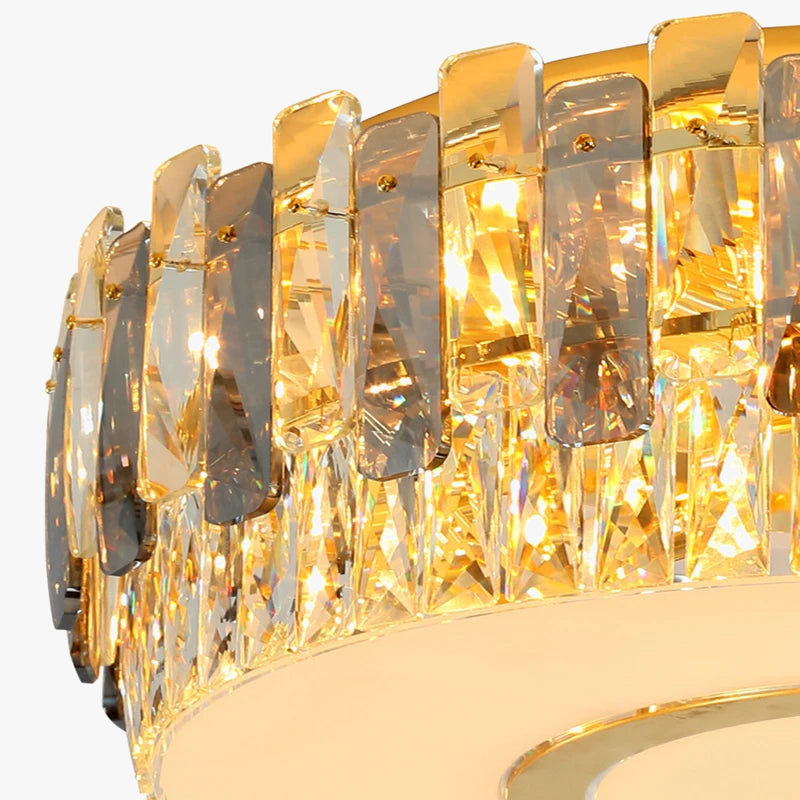Lustre LED dimmable en verre cristal rond argent - Collection moderne