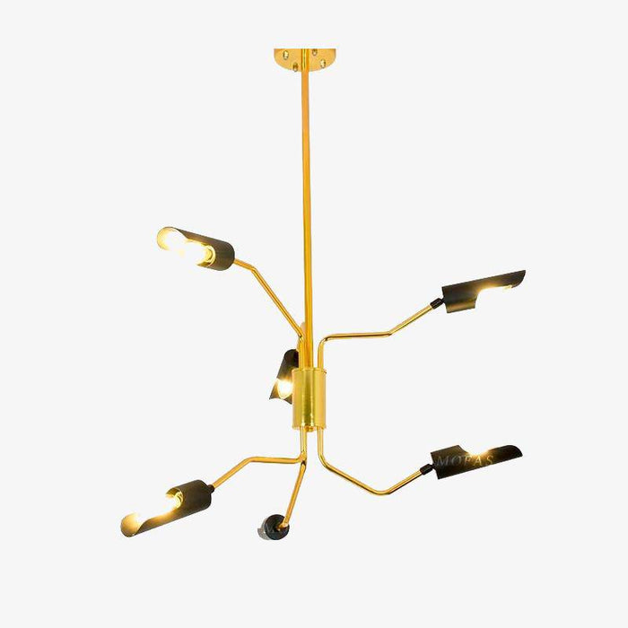 Lustre LED Doré à Bras Articulés et Lampes Noires | Marco Lucetti