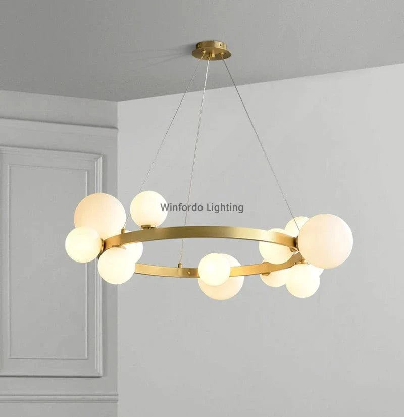 Lustre LED Doré avec Boules en Verre | Marco Lucetti