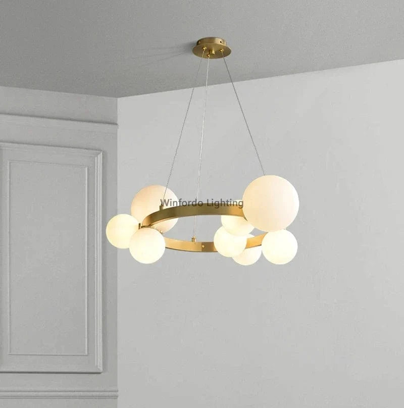 Lustre LED Doré avec Boules en Verre | Marco Lucetti