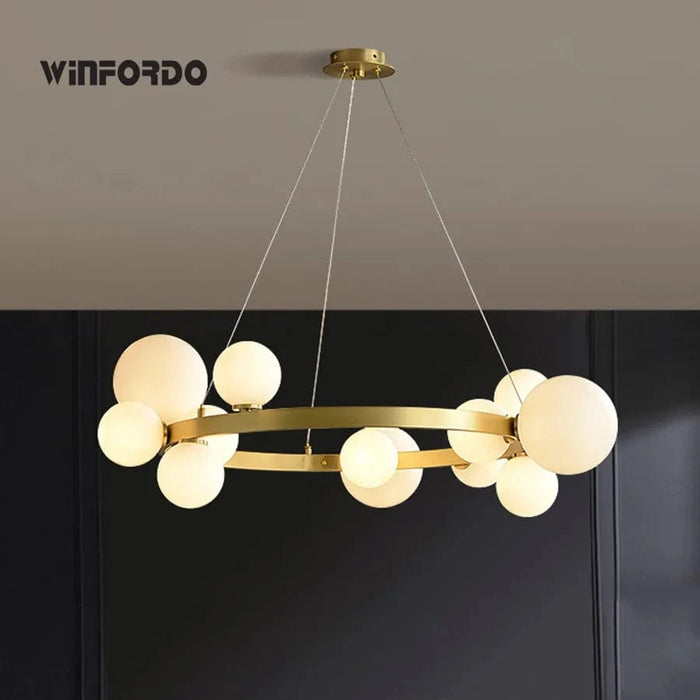 Lustre LED Doré avec Boules en Verre | Marco Lucetti