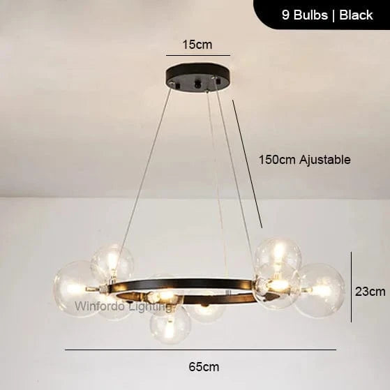 Lustre LED Doré avec Boules en Verre | Marco Lucetti D65 Noir ClearShade / Blanc chaud 3000K