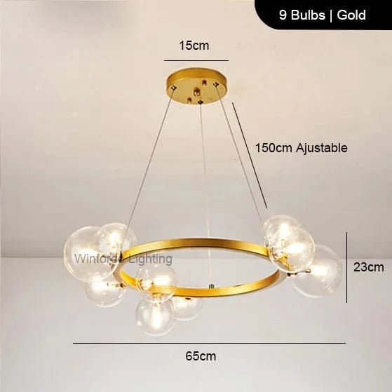 Lustre LED Doré avec Boules en Verre | Marco Lucetti D65 Or ClearShade / Blanc chaud 3000K