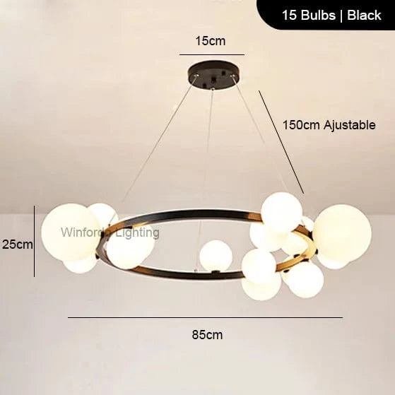 Lustre LED Doré avec Boules en Verre | Marco Lucetti D85 Noir BlancAbat-jour / Blanc chaud 3000K