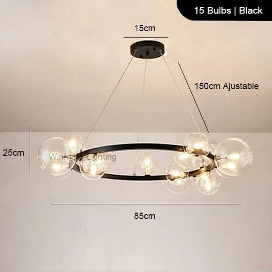 Lustre LED Doré avec Boules en Verre | Marco Lucetti D85 Noir ClearShade / Blanc chaud 3000K