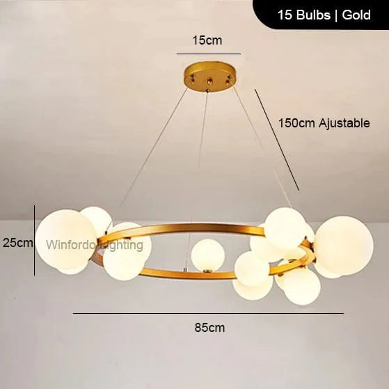 Lustre LED Doré avec Boules en Verre | Marco Lucetti D85 Or BlancShade / Blanc chaud 3000K