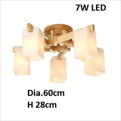 Lustre LED en bois avec abat-jours nordiques | Marco Lucetti 5 lampes