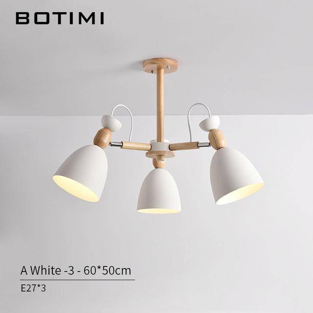 Lustre LED en bois avec abats-jours arrondis | Marco Lucetti 3 lampes - Blanc