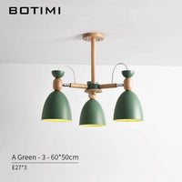 Lustre LED en bois avec abats-jours arrondis | Marco Lucetti 3 lampes - Vert