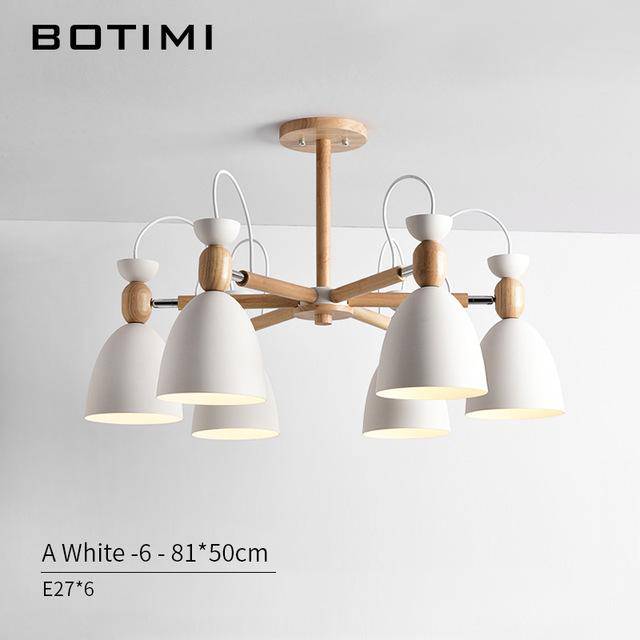 Lustre LED en bois avec abats-jours arrondis | Marco Lucetti 6 lampes - Blanc