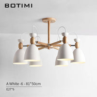 Lustre LED en bois avec abats-jours arrondis | Marco Lucetti 6 lampes - Blanc