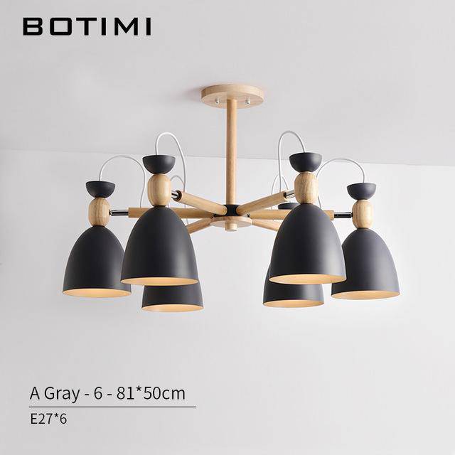 Lustre LED en bois avec abats-jours arrondis | Marco Lucetti 6 lampes - Noir