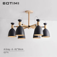 Lustre LED en bois avec abats-jours arrondis | Marco Lucetti 6 lampes - Noir