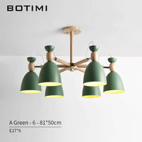 Lustre LED en bois avec abats-jours arrondis | Marco Lucetti 6 lampes - Vert