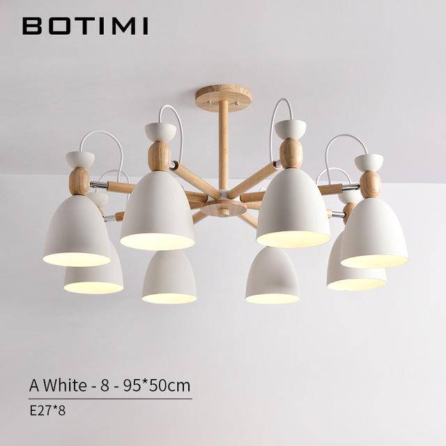 Lustre LED en bois avec abats-jours arrondis | Marco Lucetti 8 lampes - Blanc