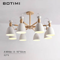 Lustre LED en bois avec abats-jours arrondis | Marco Lucetti 8 lampes - Blanc