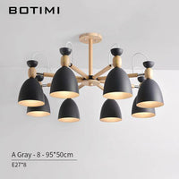 Lustre LED en bois avec abats-jours arrondis | Marco Lucetti 8 lampes - Noir