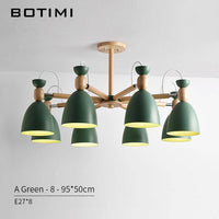 Lustre LED en bois avec abats-jours arrondis | Marco Lucetti 8 lampes - Vert