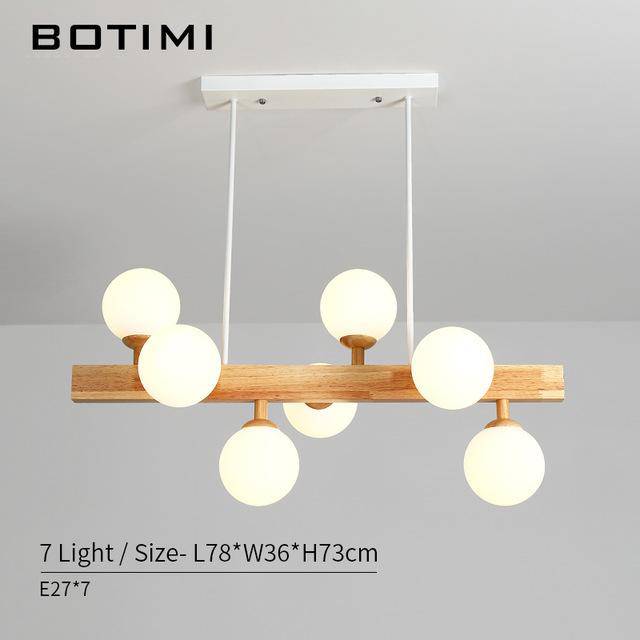 Lustre LED en bois avec lampe intégrée dans boule en verre - Éclairage moderne. | Marco Lucetti