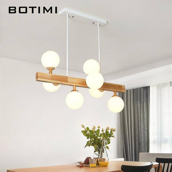 Lustre LED en bois avec lampe intégrée dans boule en verre - Éclairage moderne. | Marco Lucetti