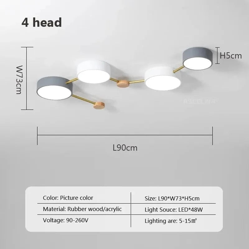 Lustre LED en Bois Nordique - Design Simple et Créatif | Marco Lucetti 4 têtes / Blanc chaud