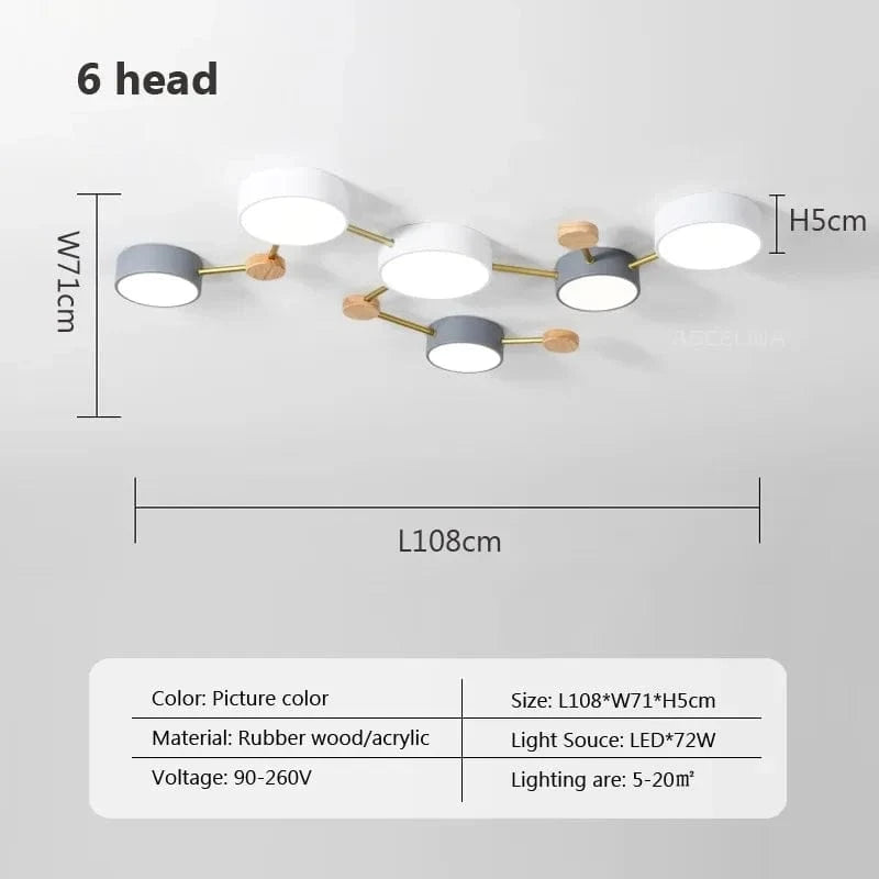 Lustre LED en Bois Nordique - Design Simple et Créatif | Marco Lucetti 6 têtes / Blanc chaud
