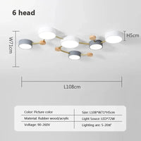 Lustre LED en Bois Nordique - Design Simple et Créatif | Marco Lucetti 6 têtes / Blanc chaud