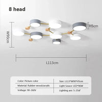 Lustre LED en Bois Nordique - Design Simple et Créatif | Marco Lucetti 8 têtes / Blanc chaud