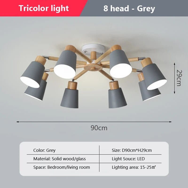 Lustre LED en bois pour un intérieur moderne | Marco Lucetti 8H-Gris / Lumière trichromatique