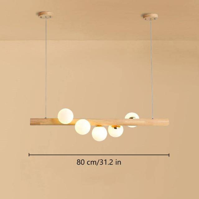 Lustre LED en bois scandinave à sphères multiples | Marco Lucetti 5 lampes - Bois clair / Froide