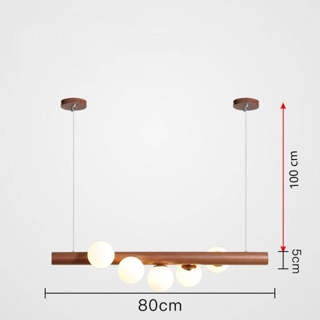 Lustre LED en bois scandinave à sphères multiples | Marco Lucetti 5 lampes - Bois foncé / Froide